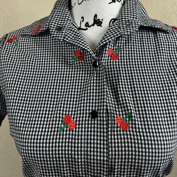 Hemet Gingham and Cherries Peplum Top size S pin up doll barbie Grease pink lady - Picture 15 of 16